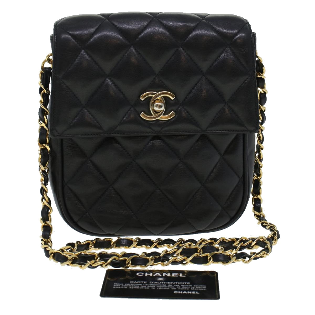 Top Quality Chanel Matelasse Turn Lock Chain Shoulder Bag Lamb Skin Black CC Auth am4542