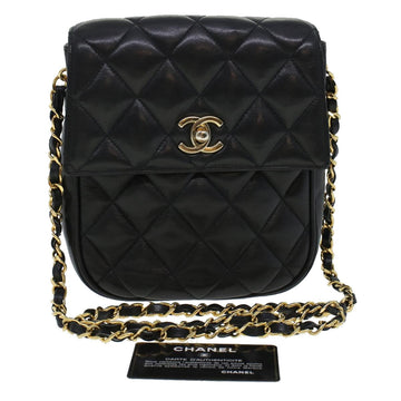 Top Quality Chanel Matelasse Turn Lock Chain Shoulder Bag Lamb Skin Black CC Auth am4542