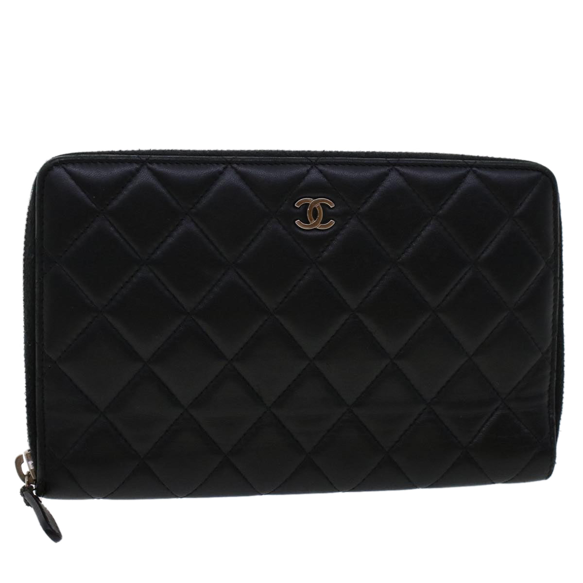 Top Quality Chanel Long Wallet Lamb Skin Black CC Auth am4587