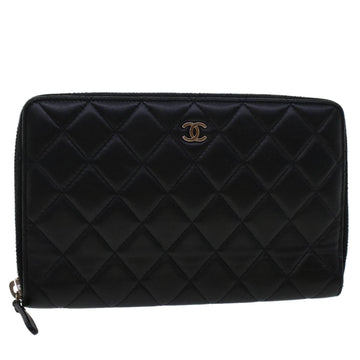 Top Quality Chanel Long Wallet Lamb Skin Black CC Auth am4587
