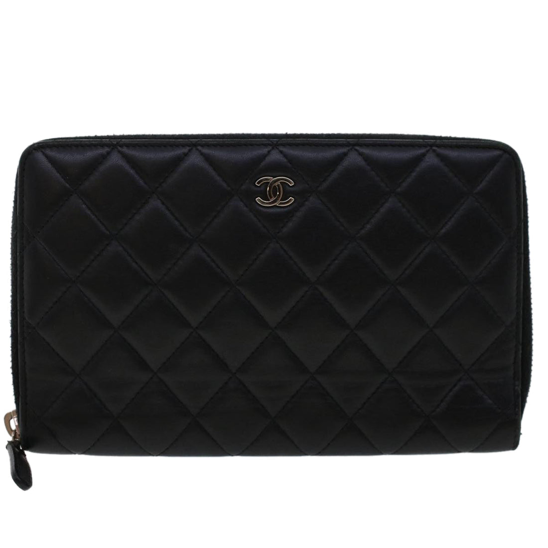 Top Quality Chanel Long Wallet Lamb Skin Black CC Auth am4587