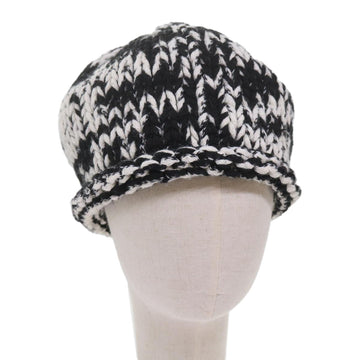 Top Quality Chanel COCO Mark Knitted Fabrics Hat Wool Black White CC Auth am5382