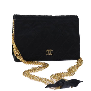 Top Quality Chanel Matelasse Chain Shoulder Bag Satin Black CC Auth am6152A