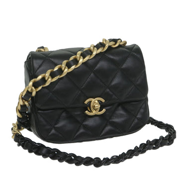 Top Quality Chanel Matelasse Turn Lock Chain Shoulder Bag Lamb Skin Black CC Auth ar11105A