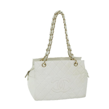 Top Quality Chanel Matelasse Chain Shoulder Bag Caviar Skin White CC Auth ar11502