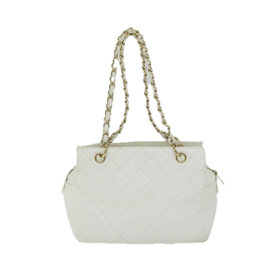 Top Quality Chanel Matelasse Chain Shoulder Bag Caviar Skin White CC Auth ar11502