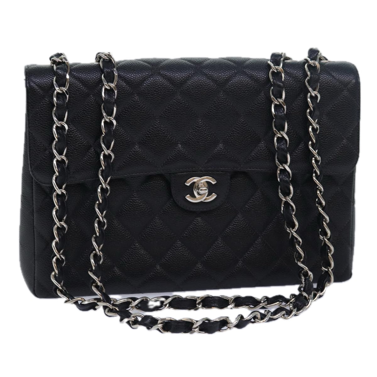 Top Quality Chanel Matelasse 30 Turn Lock Chain Bag Caviar Skin Black CC Auth ar11992A