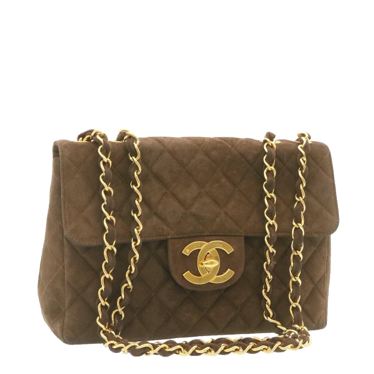 Top Quality Chanel Matelasse 30 Double Chain New Shoulder Bag Suede Brown CC Auth ar4582