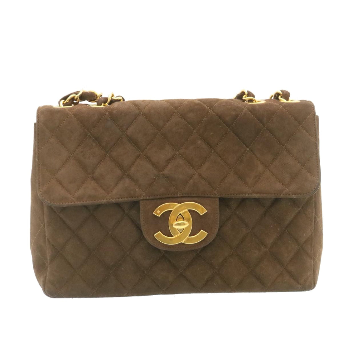 Top Quality Chanel Matelasse 30 Double Chain New Shoulder Bag Suede Brown CC Auth ar4582