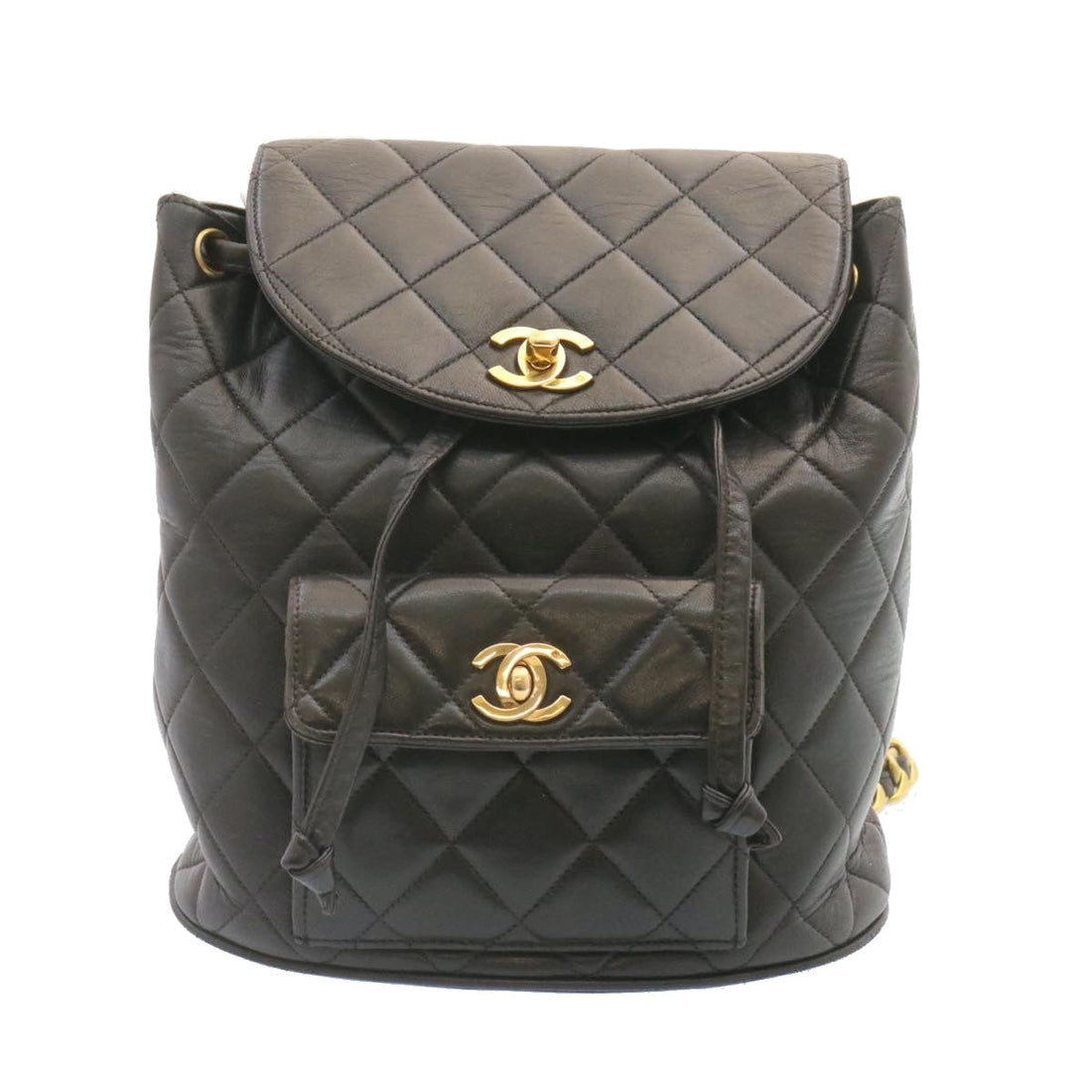 Top Quality Chanel Matelasse Backpack Leather Black Gold Tone CC Auth ar4662A