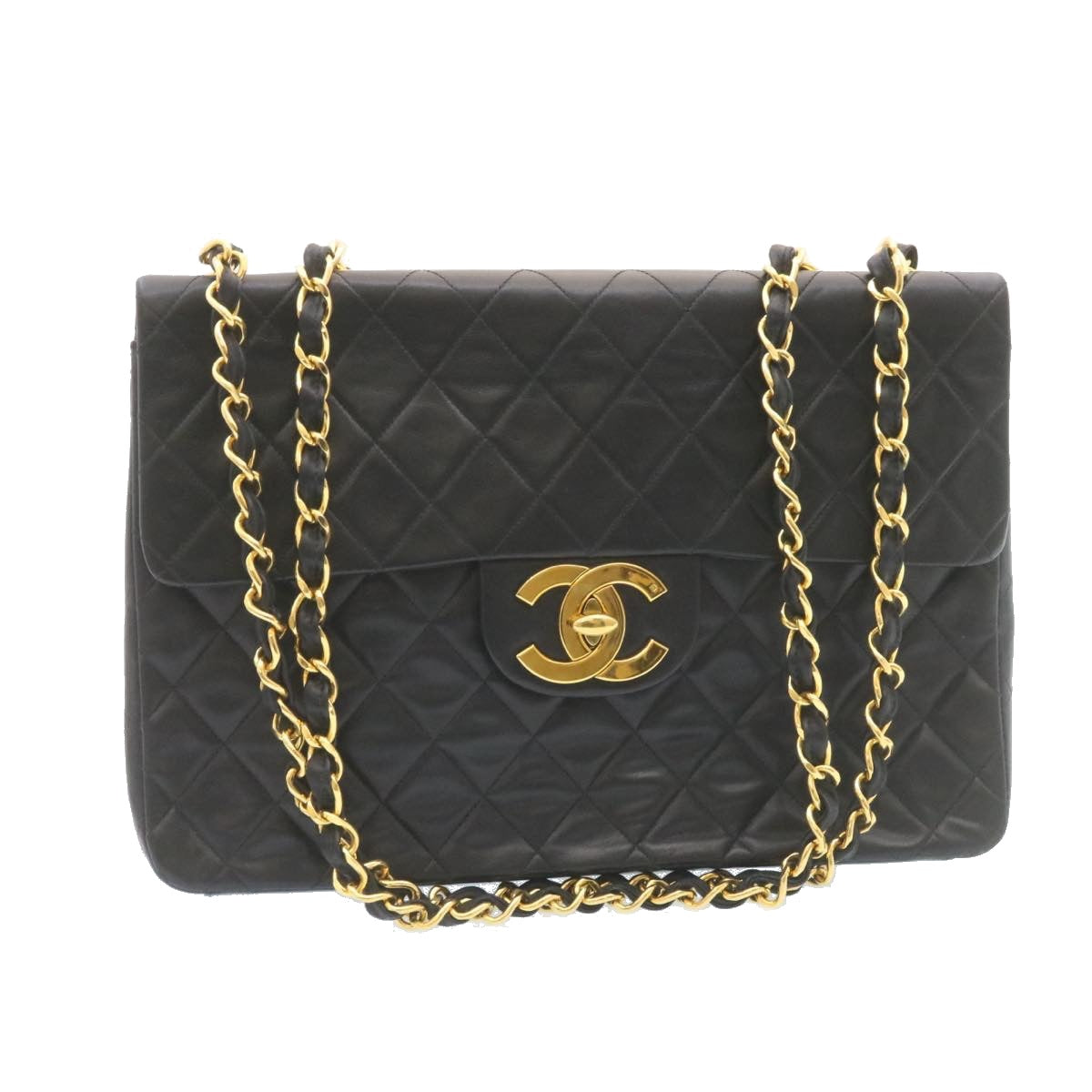 Top Quality Chanel Deca Matelasse Turn Lock Chain Shoulder Bag Lamb Skin Black CC ar5950A