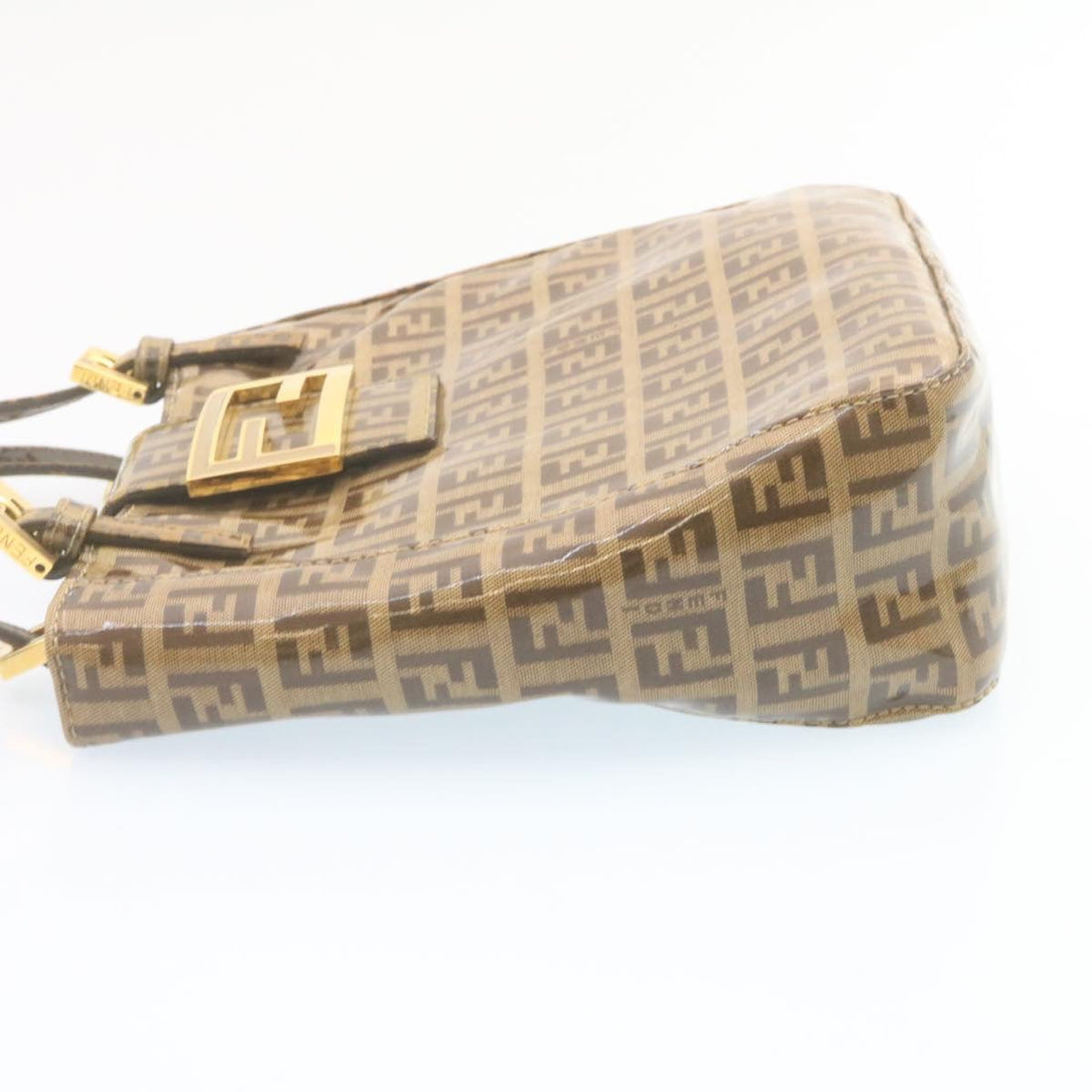 FENDI Zucchino Hand Bag Coated Canvas Brown Auth ar6367