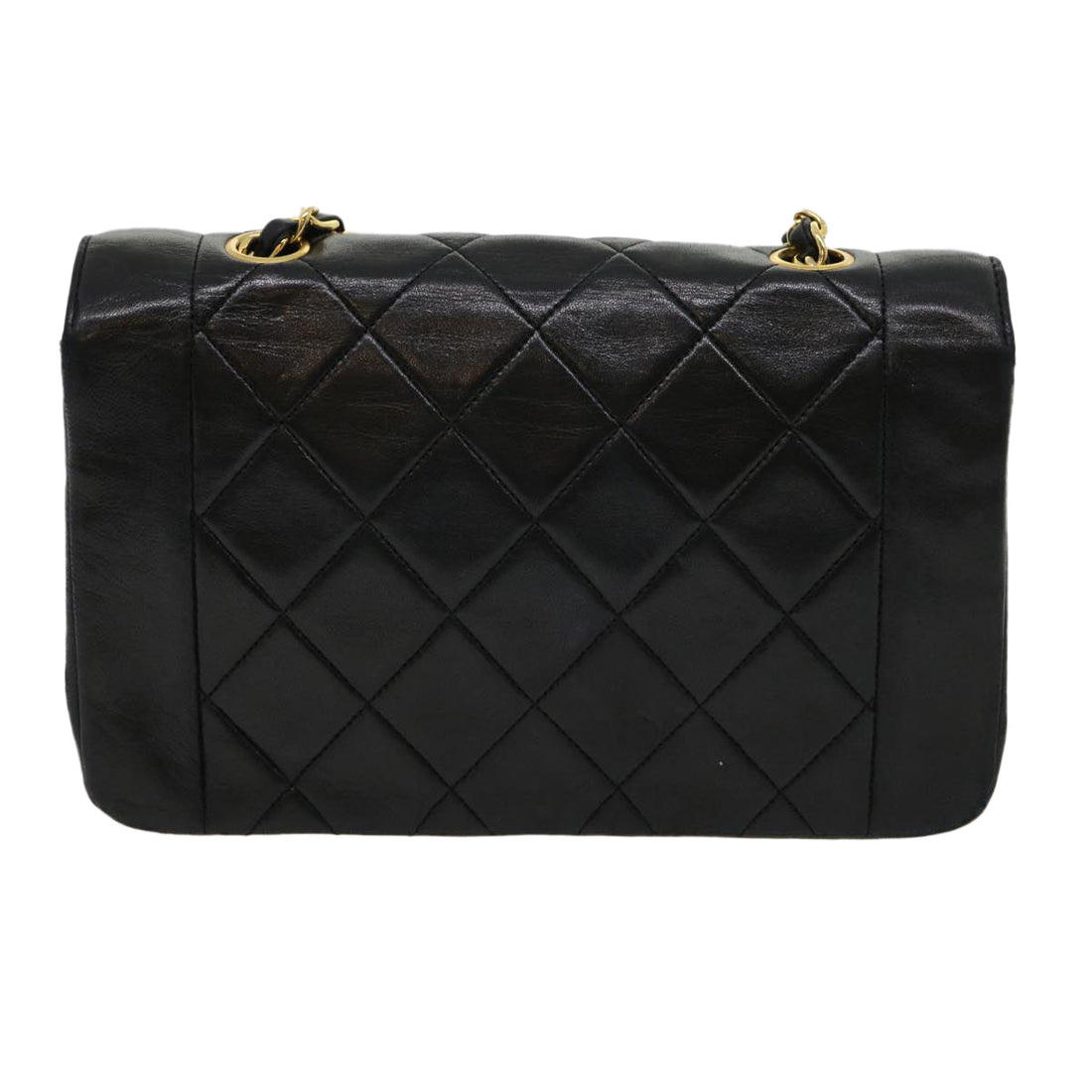 Top Quality Chanel Matelasse Diana Turn Lock Chain Shoulder Bag Lamb Skin Black Auth ar7368A