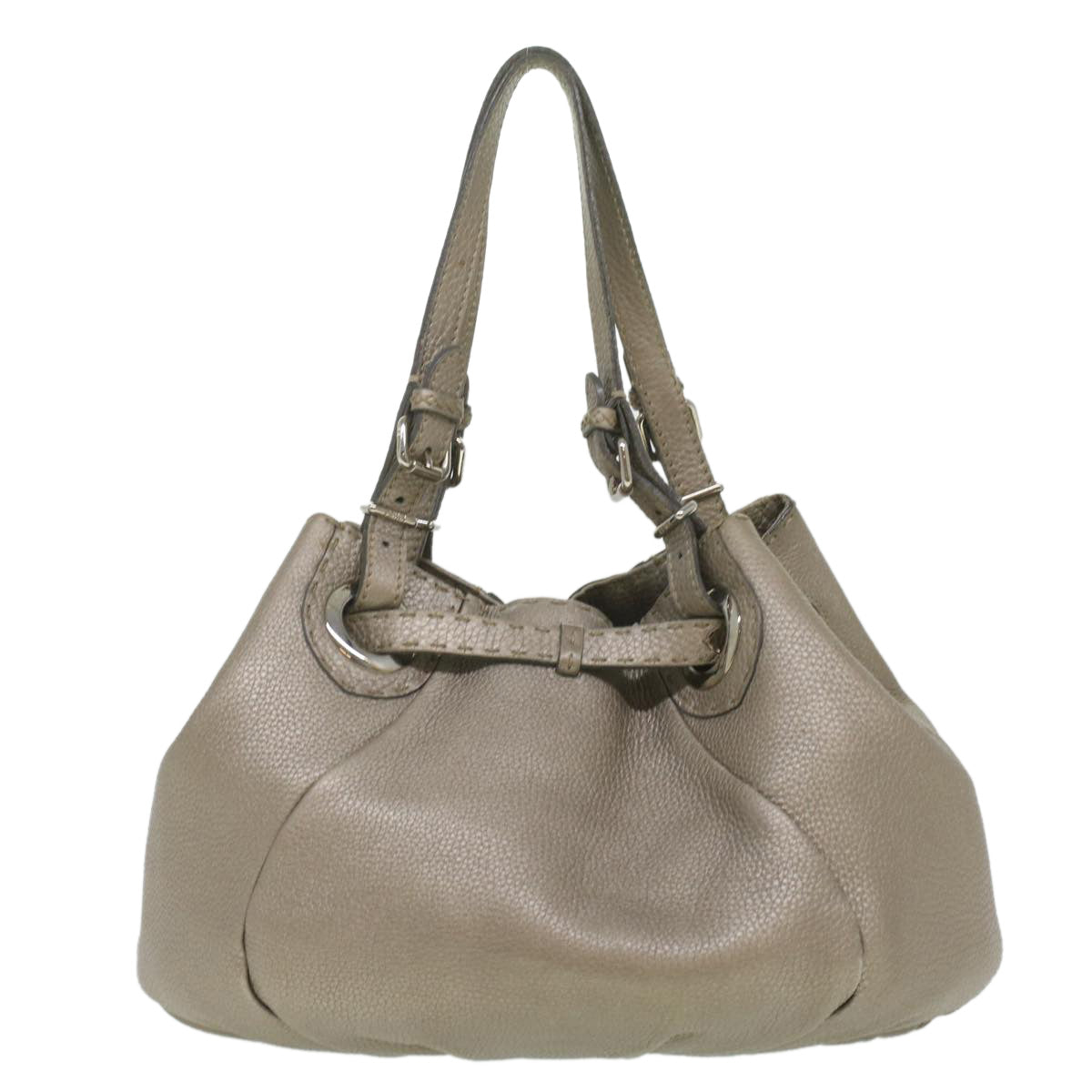 FENDI Celeria Tote Bag Leather Silver  ar8876