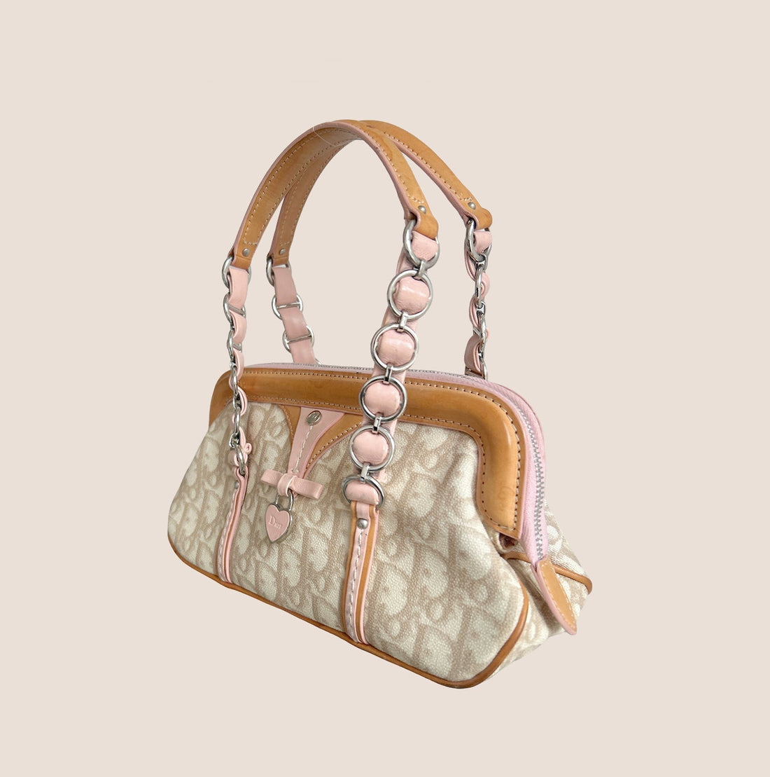 CHRISTIAN DIOR PINK & BEIGE ROMANTIQUE MINI FRAME BAG