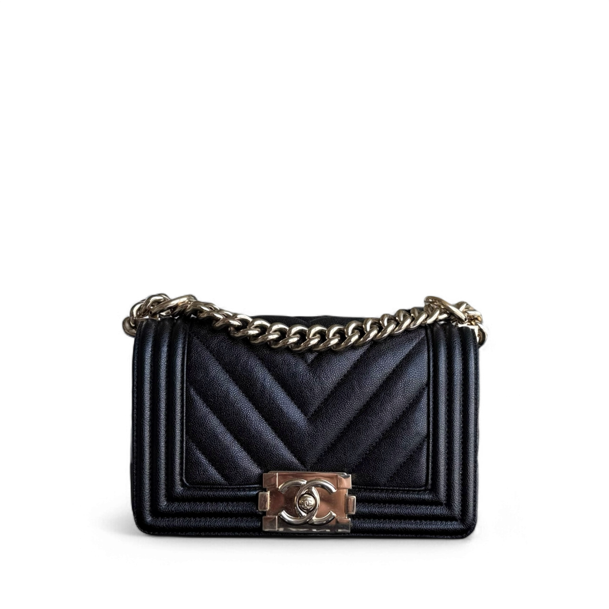 Chanel Boy Small - Caviar 20CM Chevron Black Gold Hardware Series 27