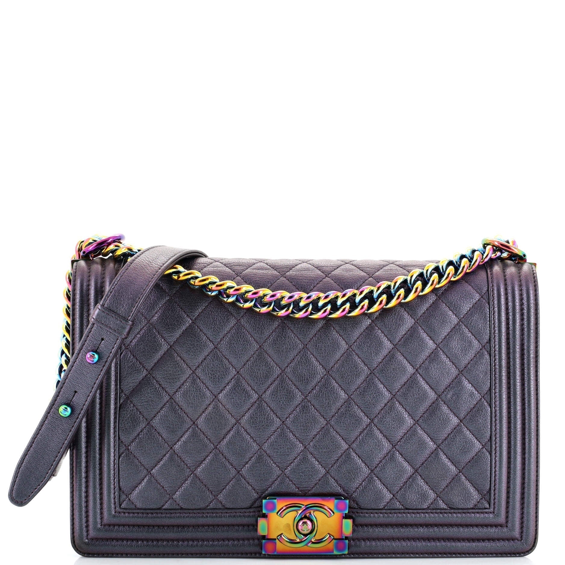 CHANEL Boy Flap Bag Quilted Iridescent Goatskin New Medium