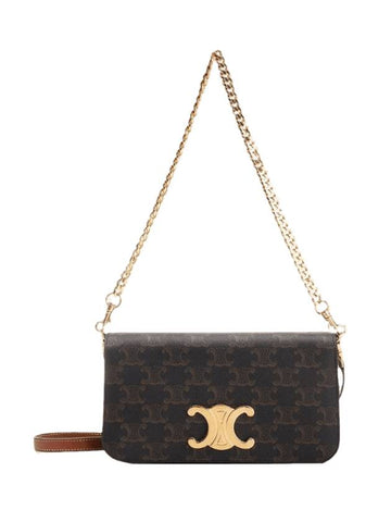 CELINE Multi Pochette In Triomphe Canvas Calfskin Tan Shoulder Bag