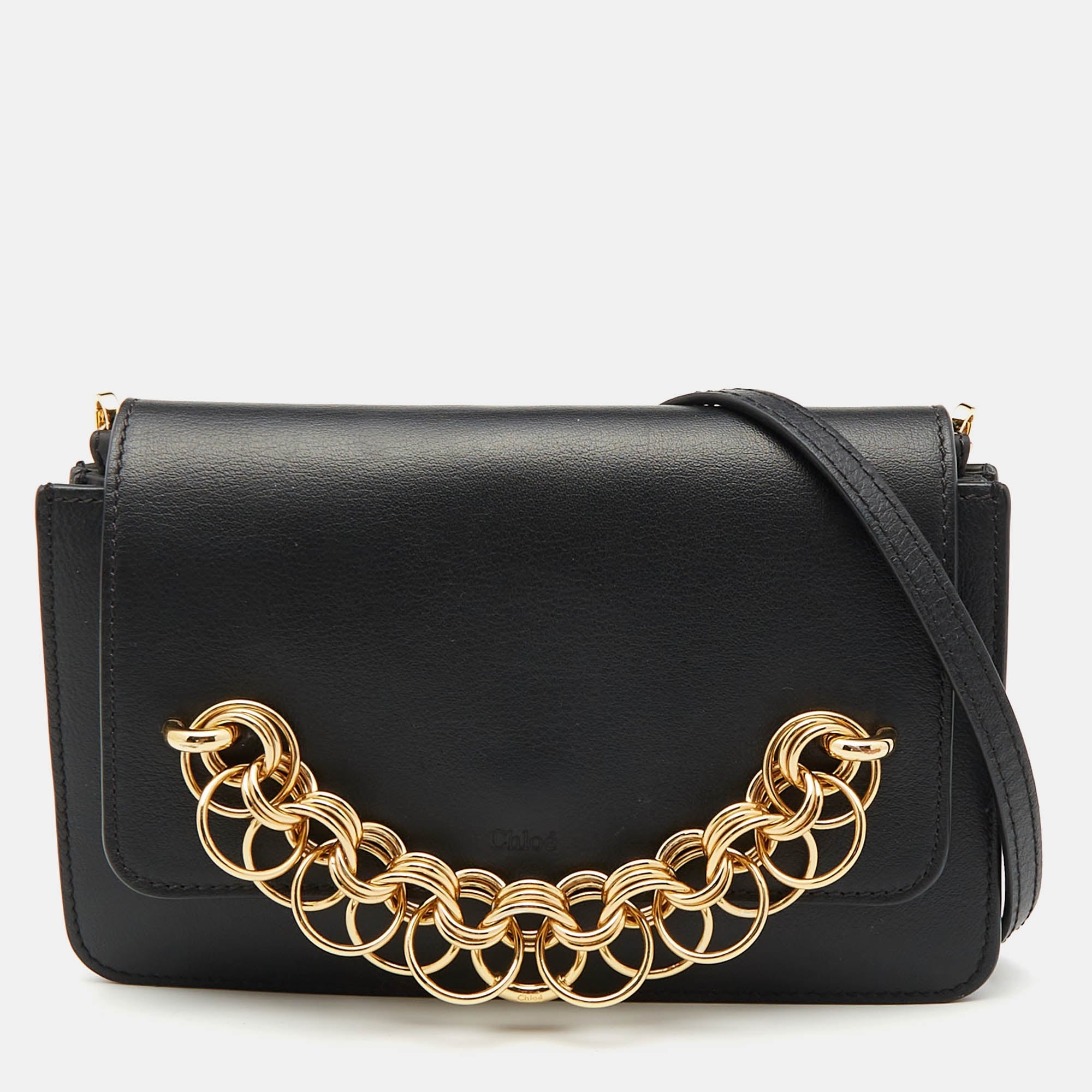Chloe Black Leather Drew Bijou Clutch Bag
