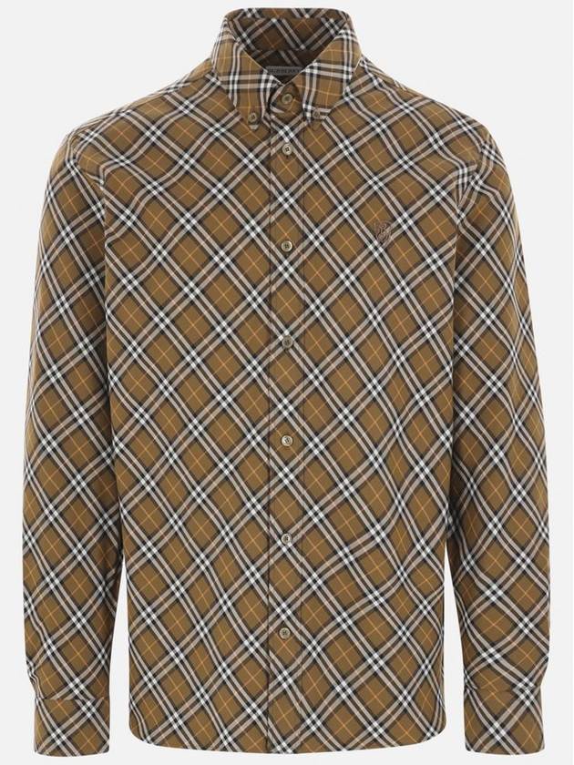 Burberry B Shield Embroidered Check Cotton Long Sleeve Shirt Oxide