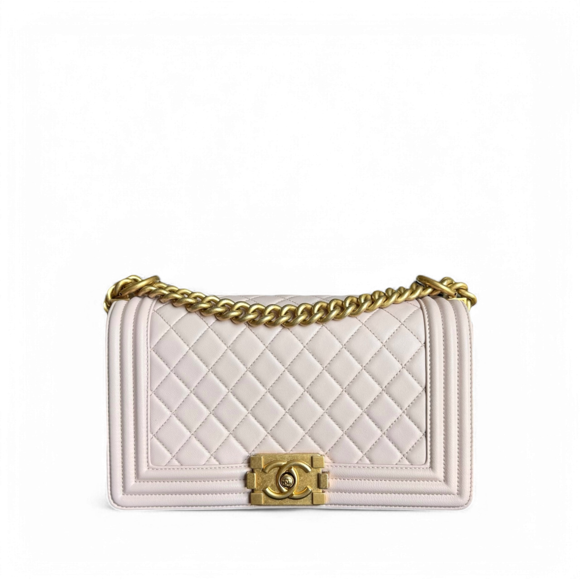 Chanel Boy Medium - 25CM Quilted Lambskin Sakura Light Pink Gold Hardware Series 24