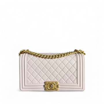 Chanel Boy Medium - 25CM Quilted Lambskin Sakura Light Pink Gold Hardware Series 24