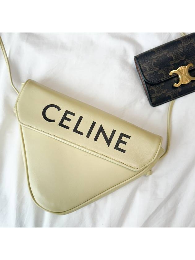 CELINE Logo Leather Triangle Cross Bag Pale Yellow