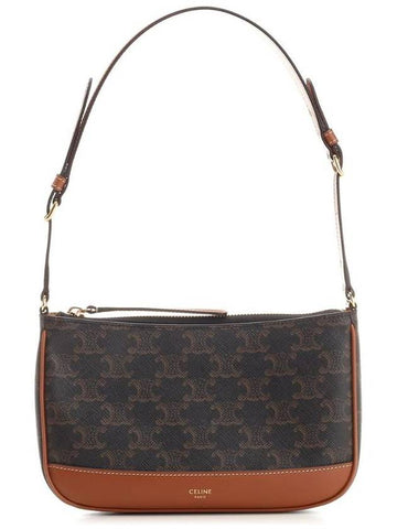 CELINE Triomphe Canvas Calfskin Shoulder Bag Tan