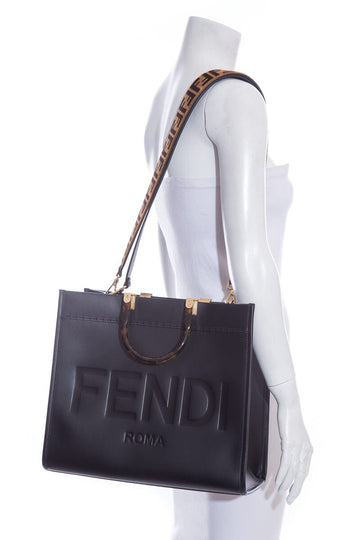 Fendi Black Leather Sunshine Shopper