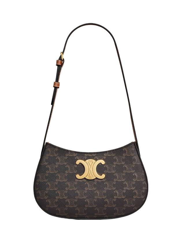 CELINE Tilly Triomphe Medium Canvas Calfskin Shoulder Bag Tan