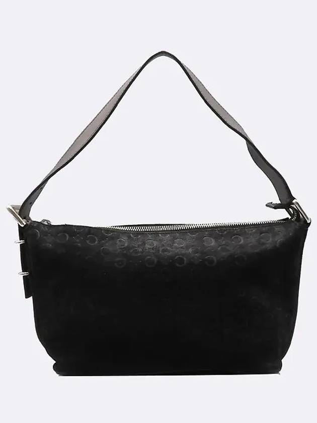 CELINE Black color blazon logo suede shoulder bag