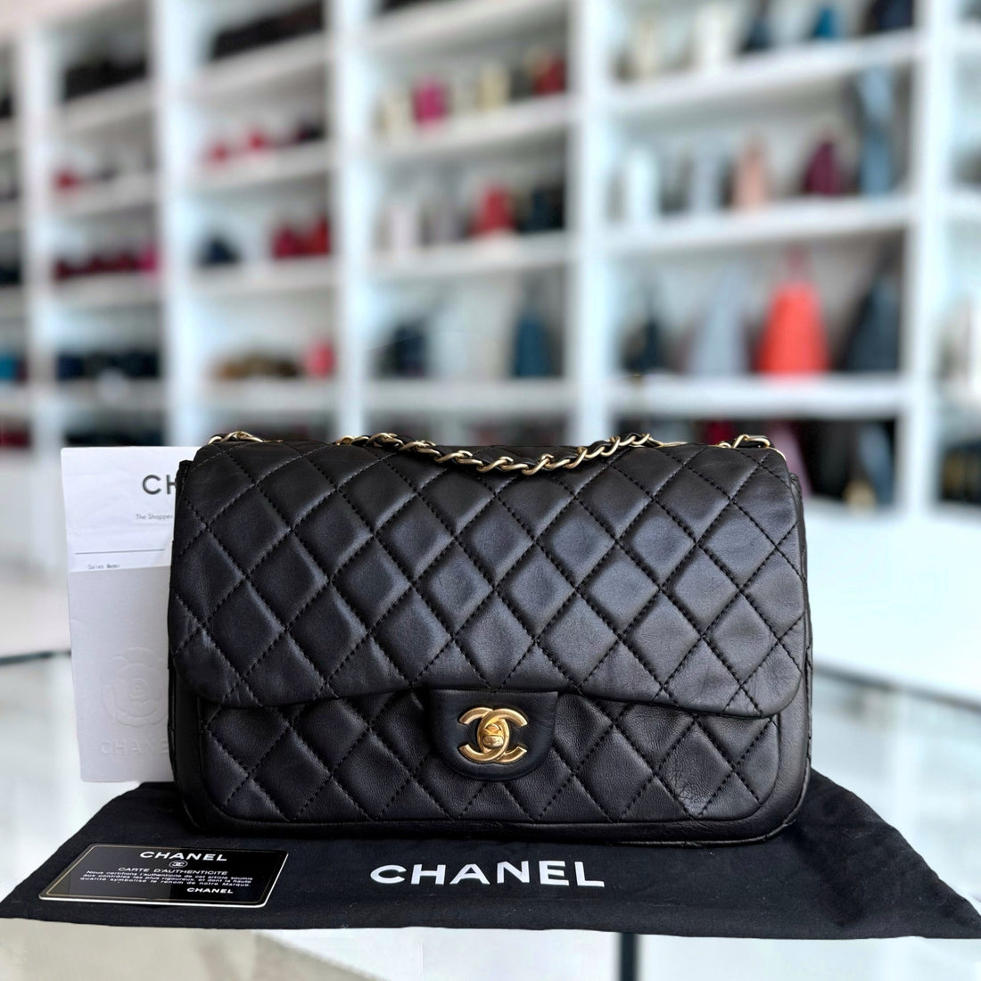 Chanel Seasonal Flap - 27CM Quilted Lambskin Black Gold Hardware Series 18