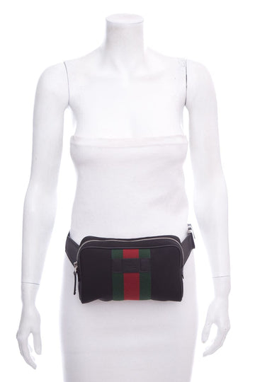 Gucci Web Zip Around Black Belt Bag