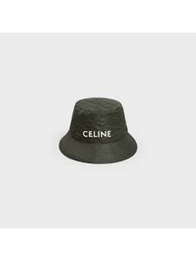 CELINE Logo Quilted Nylon Twill Bucket Hat Forest