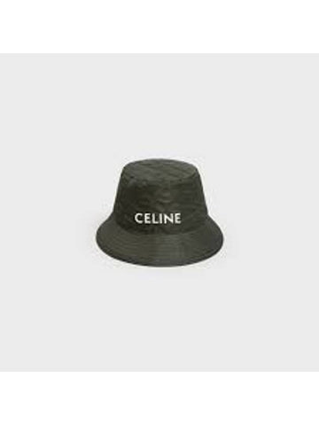 CELINE Logo Quilted Nylon Twill Bucket Hat Forest