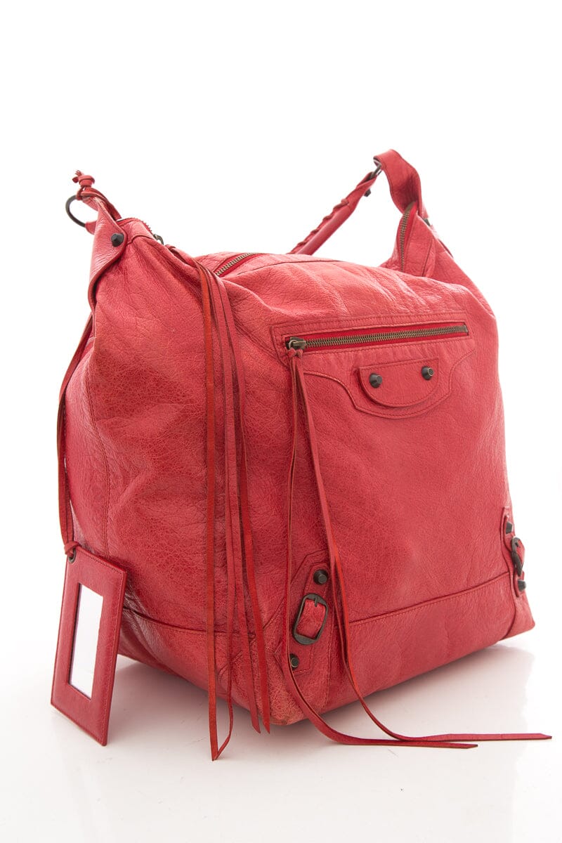 Balenciaga Red Day Leather Studs Hobo