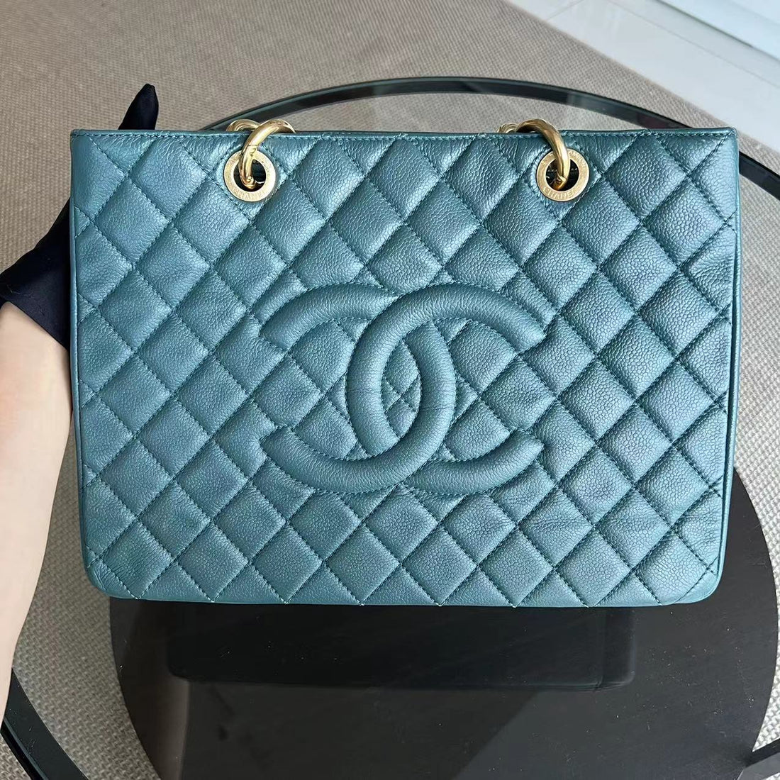 Balance 1 of Caviar GST Grand Shopping Tote Quilted Grained Calfskin Green Blue Malachite Silver Hardware Series 14