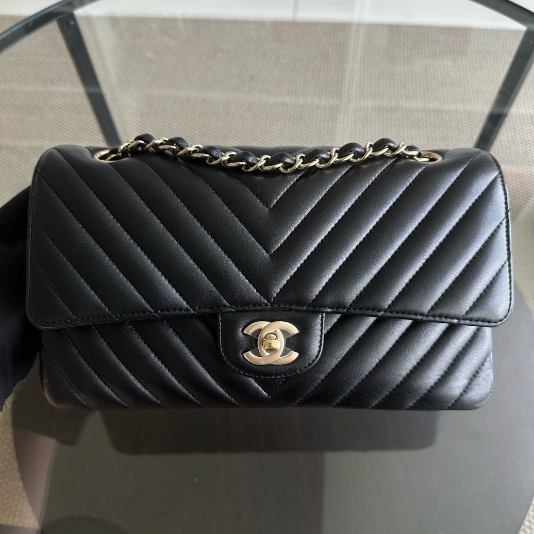 Balance 1 of Medium Double Flap 25CM Chevron Lambskin Black GHW No 24