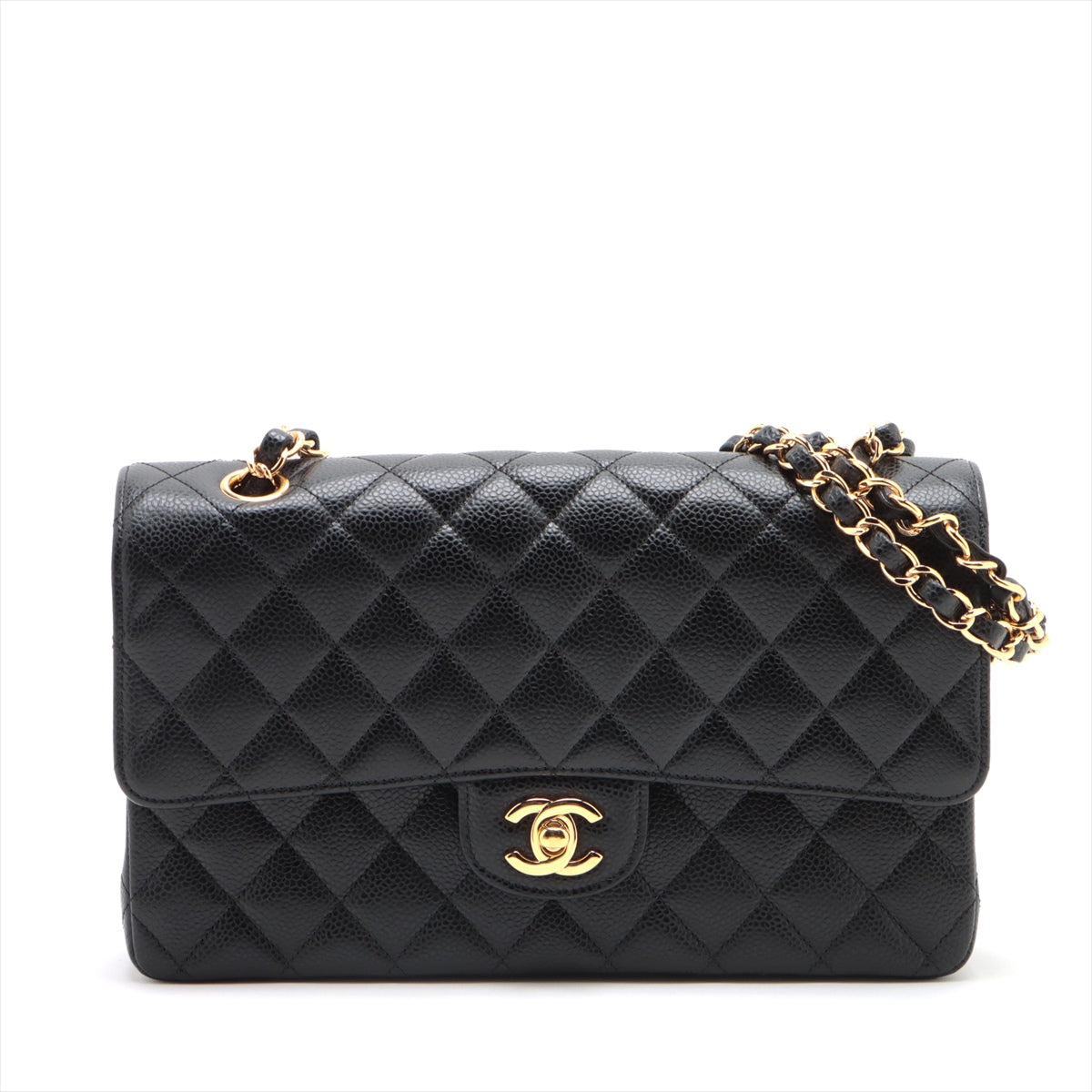 Chanel Matrasse 25 Caviar S Double Flap Double Chain Bag Black G  15th