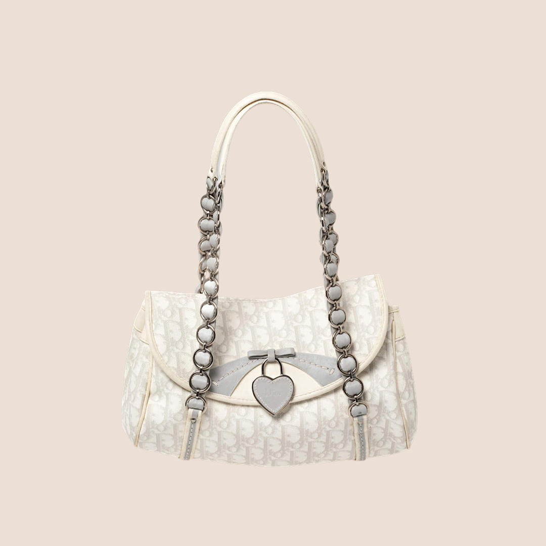 CHRISTIAN DIOR 2007 WHITE & GREY ROMANTIQUE TROTTER HANDBAG
