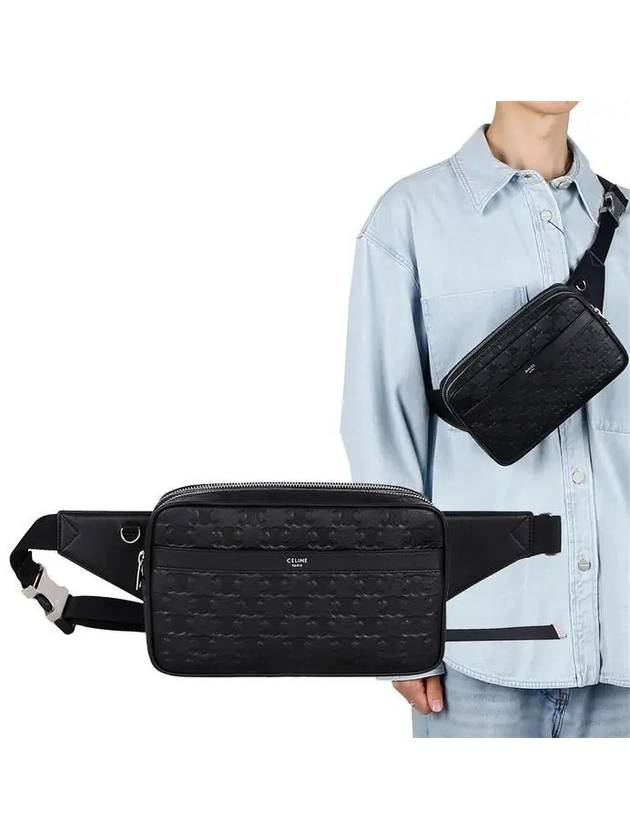 CELINE Calfskin Triomphe Embossed Belt Bag Black