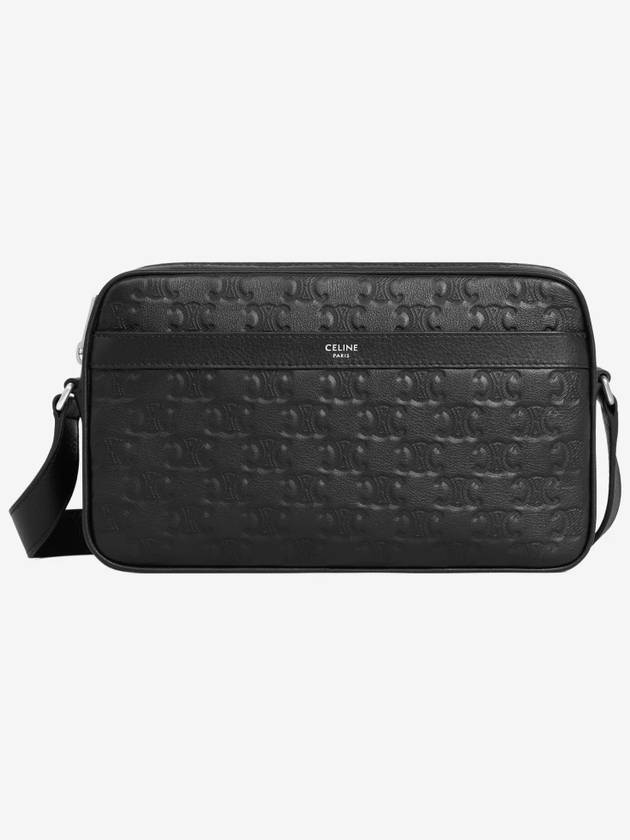 CELINE Medium Calfskin Triomphe Embossed Messenger Bag Black