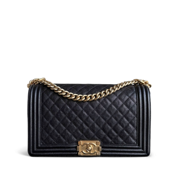Chanel Boy Medium - Caviar 28CM Quilted Black Aged Gold Hardware Series 23