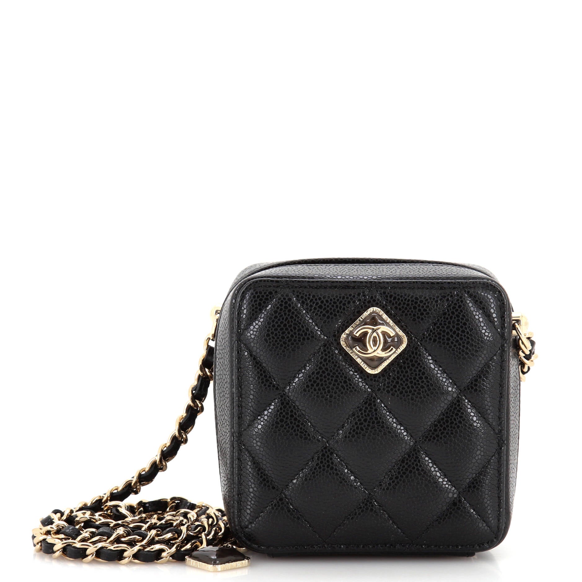 CHANEL Diamond Resin Square Clutch with Chain Quilted Caviar