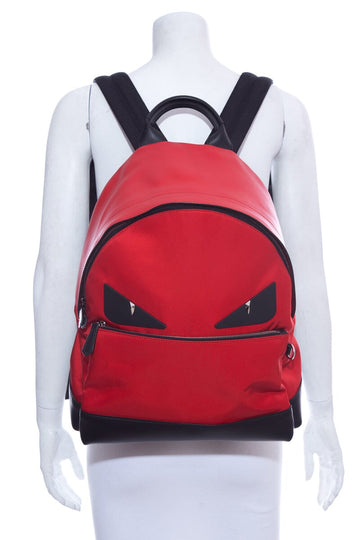 Fendi Red Calf Skin Leather & Nylon Bugs Backpack