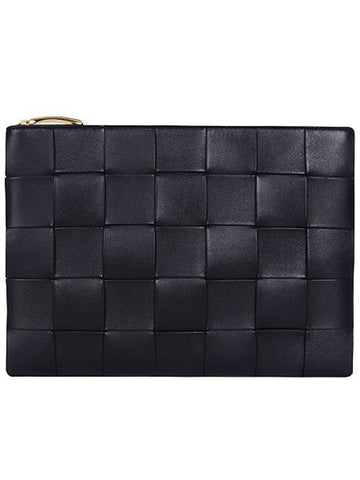 Bottega Veneta Cassette Intrecciato Medium Clutch Bag Black