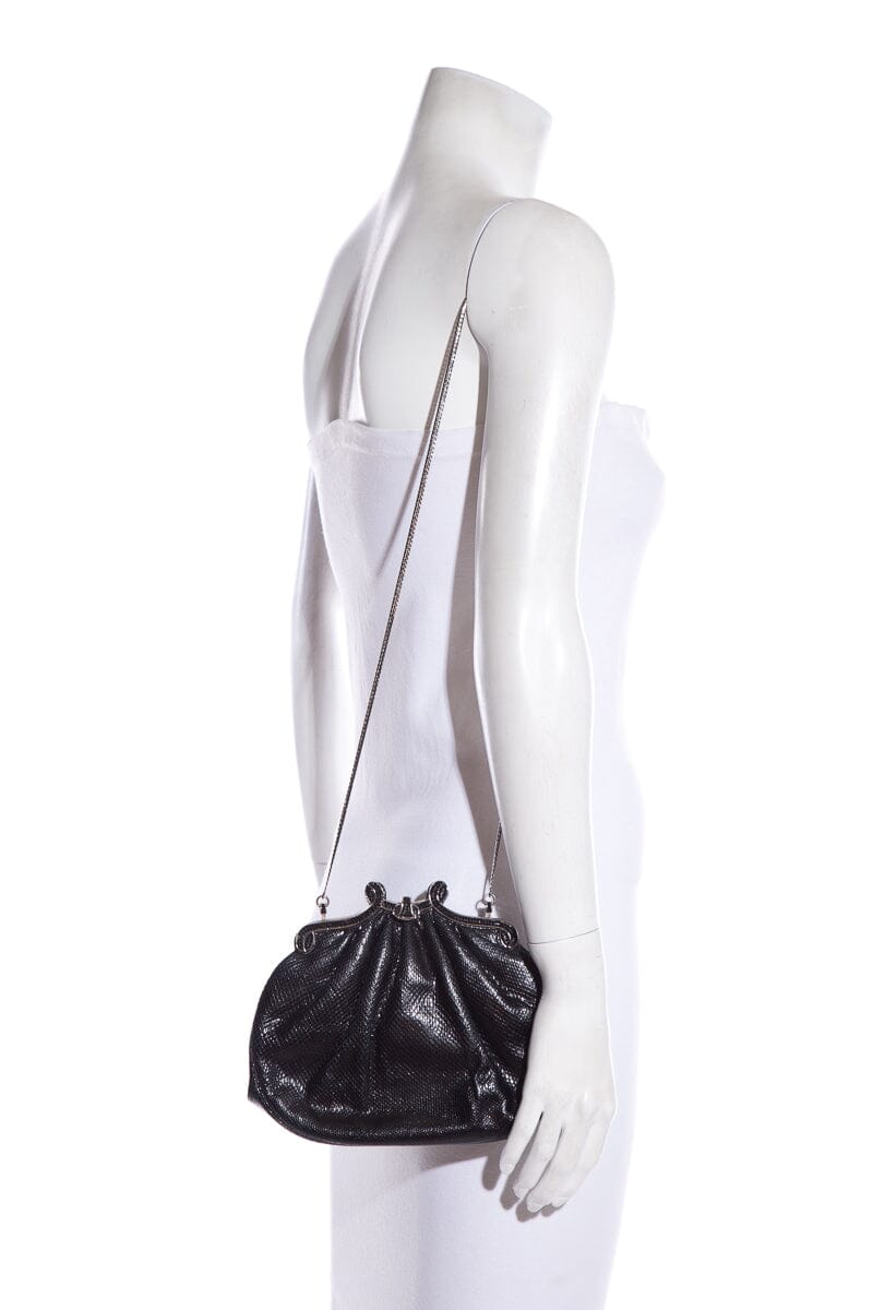 Judith Leiber Vintage Black Snake & Crystal  Clutch