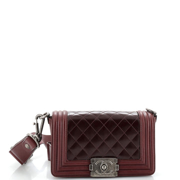 CHANEL Boy Flap Bag with Strap Quilted Glazed Calfskin with Leather Small