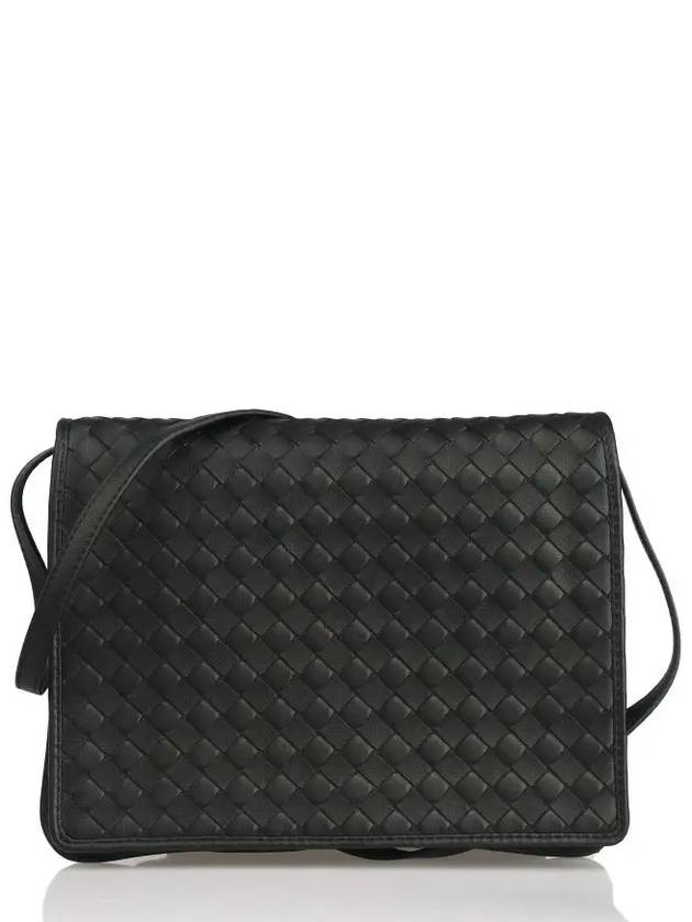 Bottega Veneta Intrecciato Flap Mini Cross Bag Black