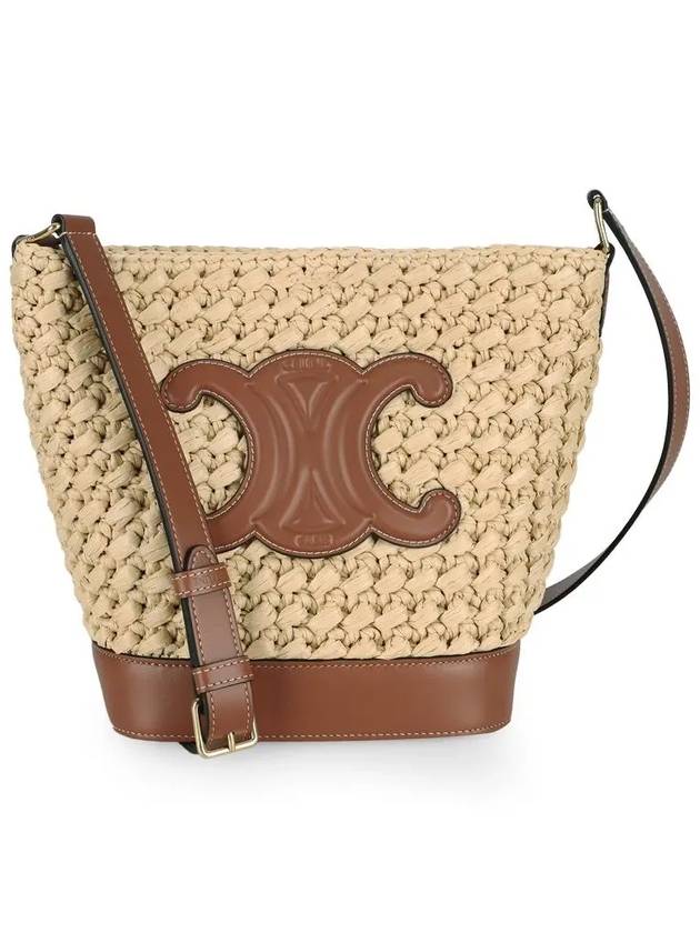 CELINE Cuir Triomphe Small Raffia Bucket Cross Bag Natural